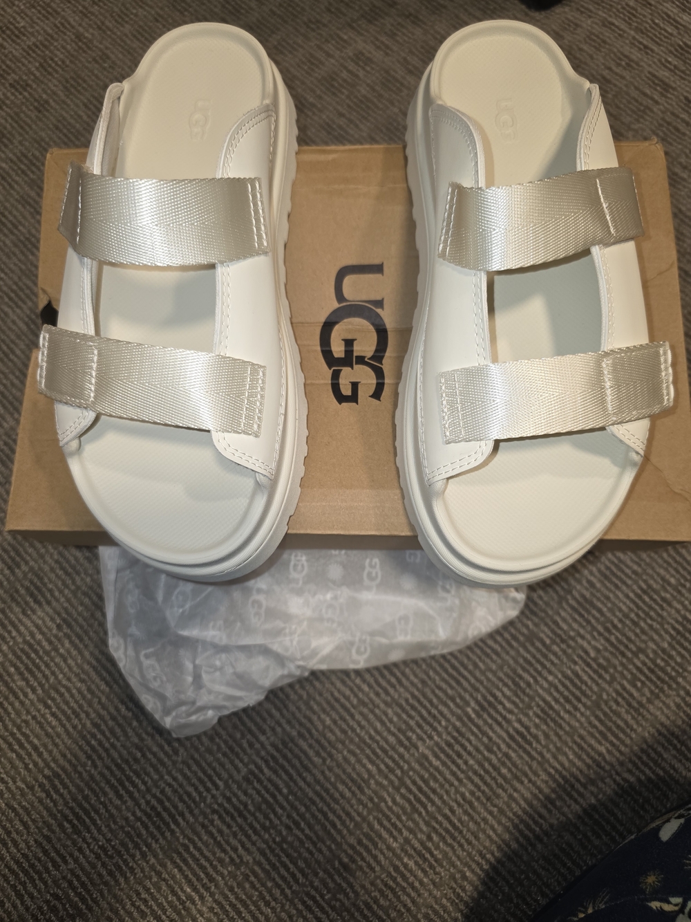 UGG Women's Cream Dual-Strap Slide Sandals with Metallic Straps